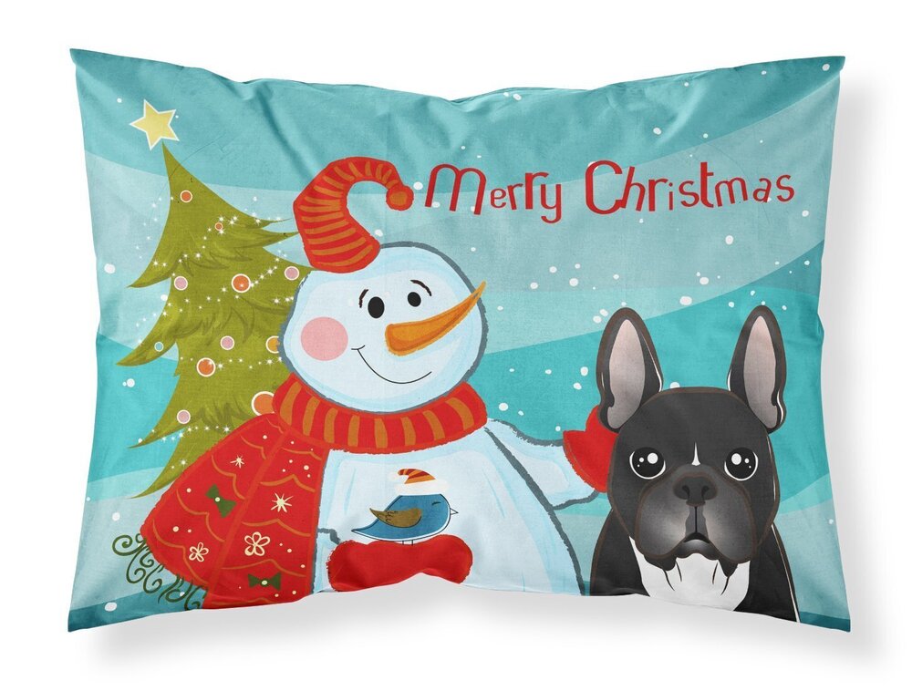 9063 BB1847PILLOWCASE Snowman with French Bulldog Fabric Standard